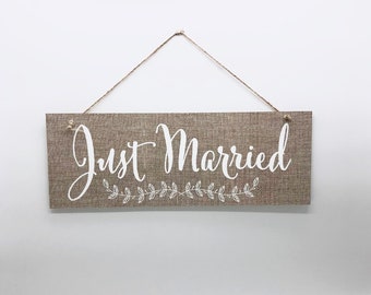 Panneaux " Just Married " imitation toile de jute