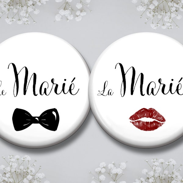 Badges personnalisés - Le marié & La Mariée - bouche et moustache