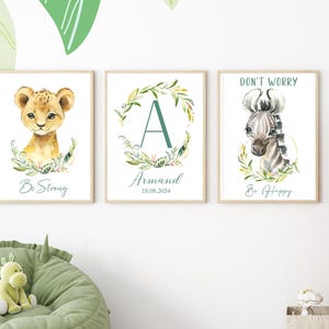 Lotto di poster decorativi personalizzati per la cameretta dei bambini o regalo di nascita - con nome e animali della savana - simpatico tema giungla