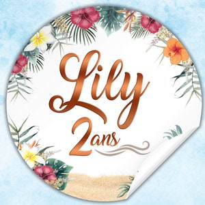 Custom sticker labels, adhesive labels, round stickers - tropical theme