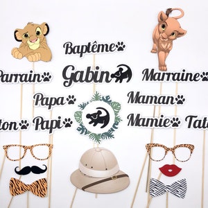 lotto di 20 accessori per photobooth - per compleanno o battesimo - completamente personalizzabili - tema re leone