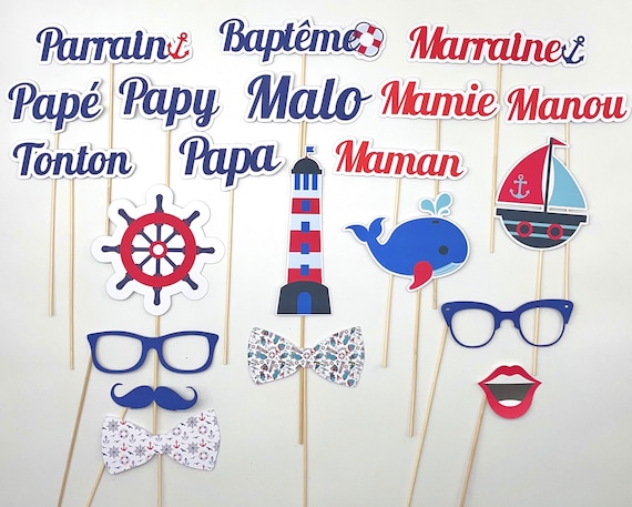 set of 20 photobooth accessories sea theme, sailor handmade