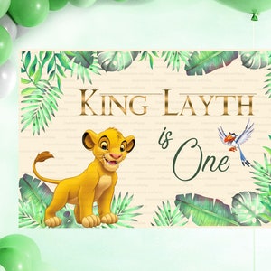 Póster de cumpleaños personalizado grande - varios formatos - Tema tropical El Rey León - Póster de pared