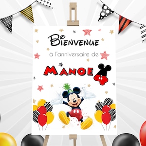 Cartel de cumpleaños personalizado, cartel de bienvenida, tema de Mickey, cumpleaños del niño