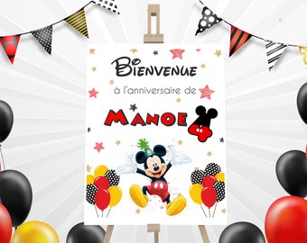 Affiche anniversaire personnalisée, pancarte accueil, thème Mickey, anniversaire enfant