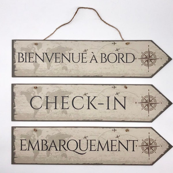 Lot  Panneaux directionnels mariage en bois mdf 3mm- personnalisables - thème voyage