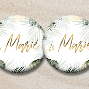 Personalised Badges - The Bride - The Bride - Tropical Theme - Palm Leaves