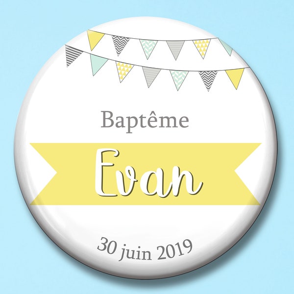 Badge personnalisé - baptème - thème champêtre