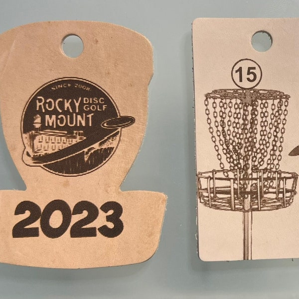 Engraved Leather Bag Tags Luggage Tags Custom Shapes Available Disc Golf with Rubber loops