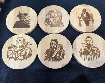 Horror Movie Set of 6 Square or Round Bamboo Coasters Great Gift Birthday Christmas Anniversary Custom Available