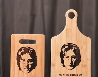 John Lennon Give Peace A Chance  Inspired Cutting Board  Christmas Wedding Birthday Gift Custom Bamboo Size Options Available