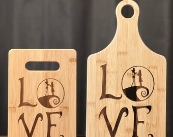 Nightmare Before Christmas Jack Sally Inspired Bamboo Cutting Board Size Option Great Gift Wedding Christmas Birthday Anniversary