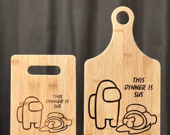 Among Us Imposter Crew-mates Inspired Bamboo Cutting Board Great Gift Wedding Birthday Anniversary Christmas Variations Available Custom