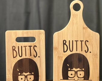 Bob's Burgers Tina Butts Inspired Cutting Board Christmas Wedding Birthday Gift Custom Bamboo Cutting Board Size Options Available