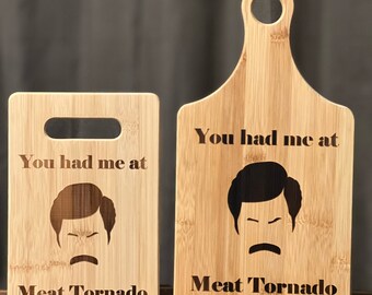 Meat Tornado Parks & Rec Ron  Inspired Bamboo Cutting Board Wedding Anniversary Christmas Variations Available Custom Gift