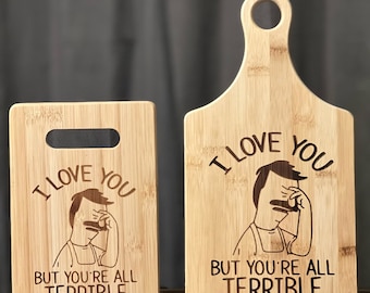 Bob's Burgers Bob Belcher Inspired Cutting Board  Christmas Wedding Birthday Gift Custom Bamboo Cutting Board Size Options Available