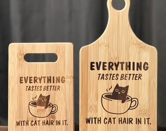 Cat Cat Hair Cat Lover Crazy Cat Lady Inspired Bamboo Cutting Board Wedding Anniversary Christmas Variations Available Custom Gift