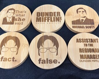 The Office Dunder Mifflin Inspired Set of 6 Square or Round Bamboo Coasters Great Gift Birthday Christmas Anniversary Custom Available