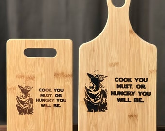 Star Wars Yoda Inspired Bamboo Cutting Board Wedding Anniversary Christmas Variations Available Custom Gift