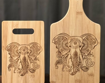 Elephant Mandala African Elephant Inspired Bamboo Cutting Board Wedding Anniversary Christmas Variations Available Custom Gift