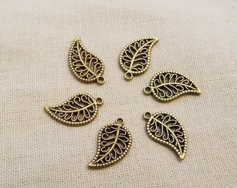 10 Breloques feuilles filigranées 19 mm bronze
