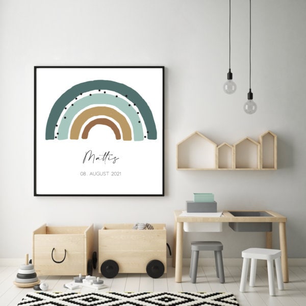 Poster Baby Kinderzimmer *Regenbogen mint* individualisierbar | NoniKids Berlin