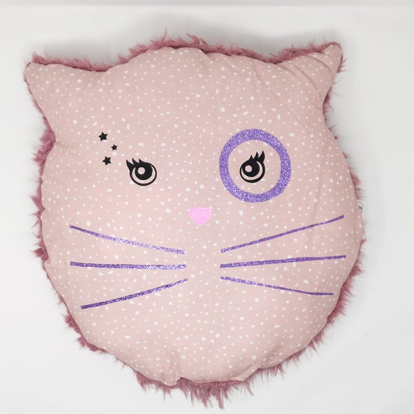 Coussin forme chat 45 x 35 cm rose