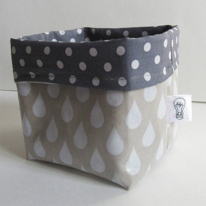 Panier Vide Poches 12 cm de Haut Coton Enduit Gouttes Gris Clair