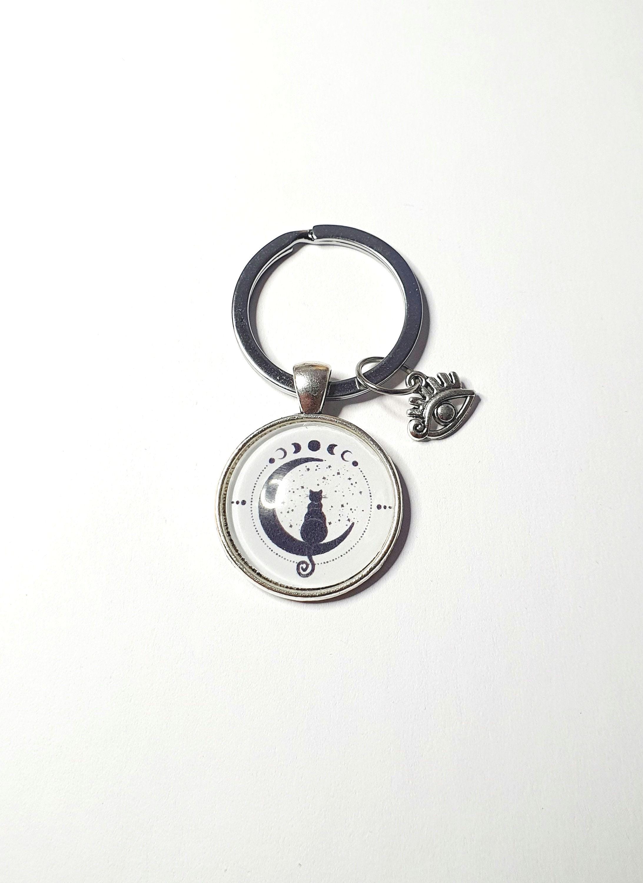 Porte-clés Cabochon Imprimé Chat Noir Et Blanc - Bijou De Sac, Neuf Avec étiquettes