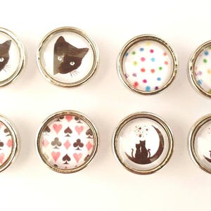 Paire de boutons pression 18MM, 16MM ou 12MM au choix : chat, pois, carte