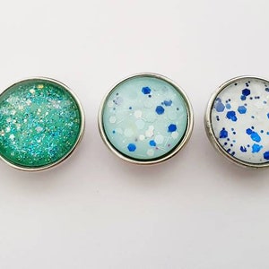 SNAP 18MM snap button of your choice in blue-green glitter tones image 2