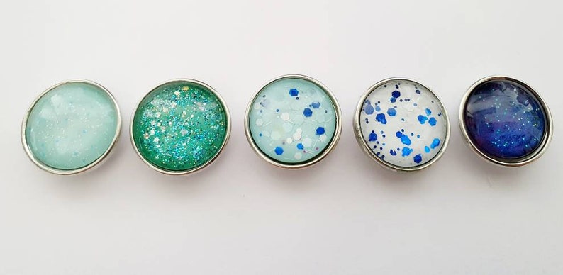 SNAP 18MM snap button of your choice in blue-green glitter tones image 2