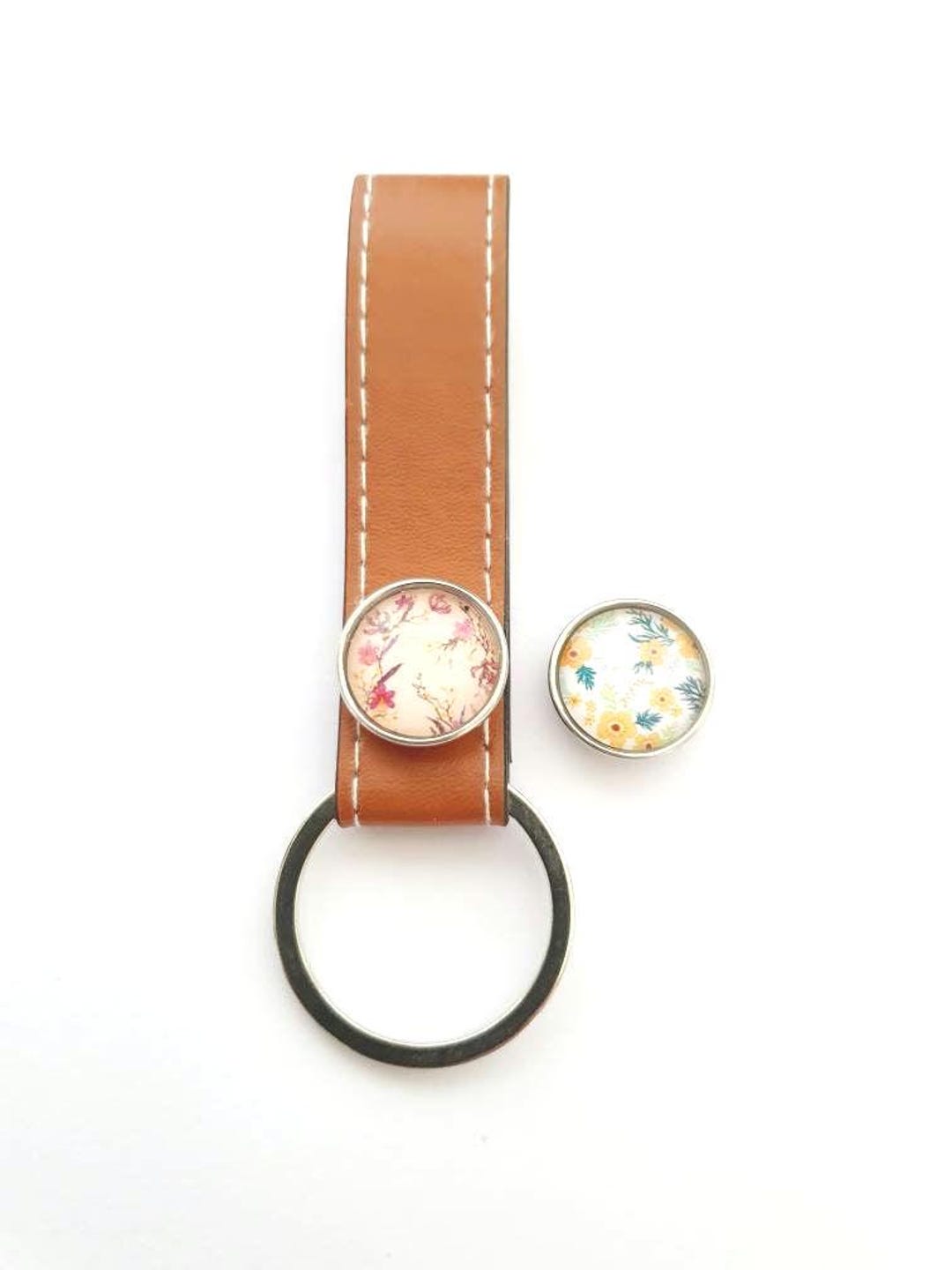 Brown Leather Snap Key Ring and Its 2 Interchangeable 18mm Snap Buttons ...