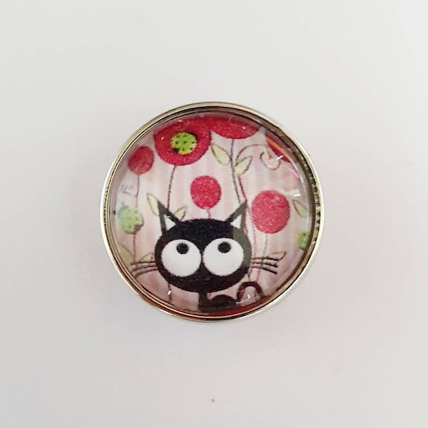 bouton pression SNAP 18MM chat et fleurs