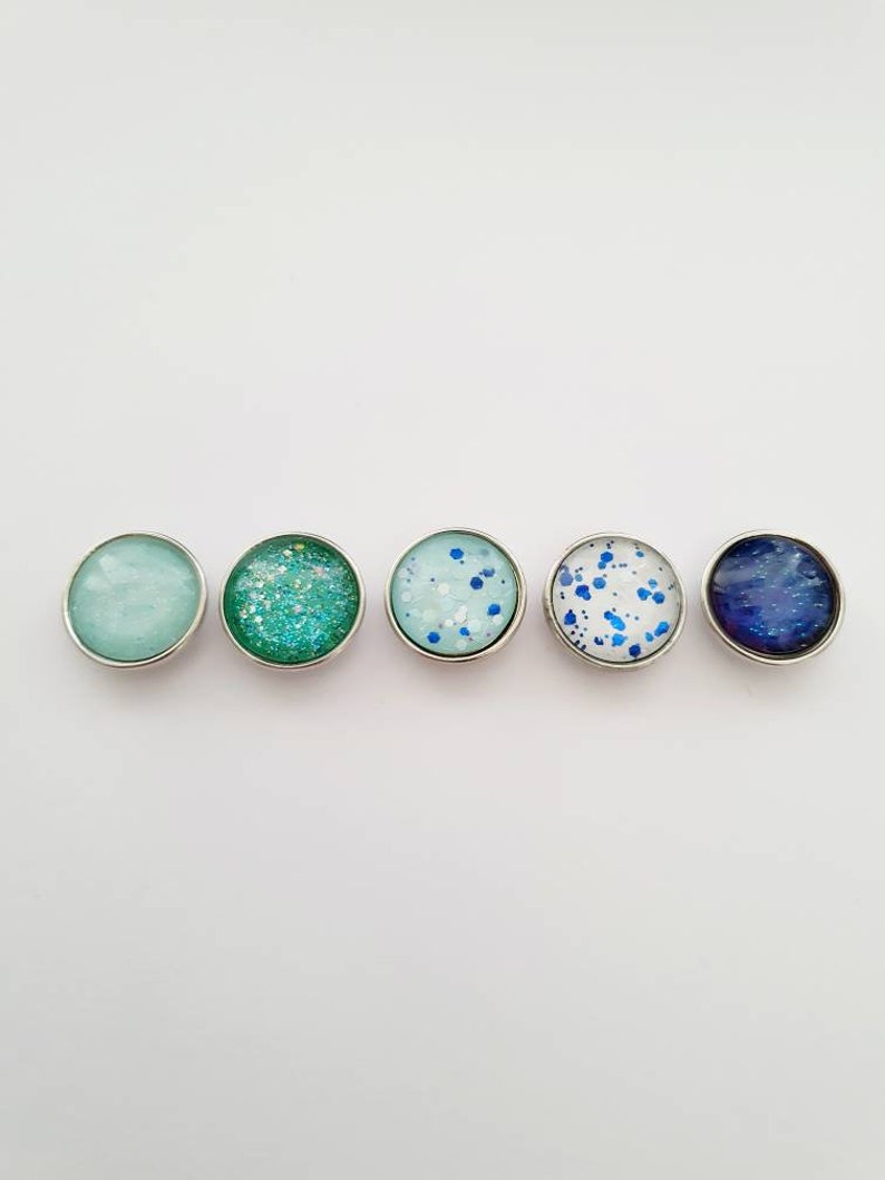 SNAP 18MM snap button of your choice in blue-green glitter tones image 1