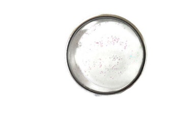 18mm white glass cabochon snap button with silver glitter