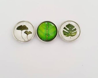 snap snap button with glass cabochon 18mm 3 leaf models in green tones of your choice