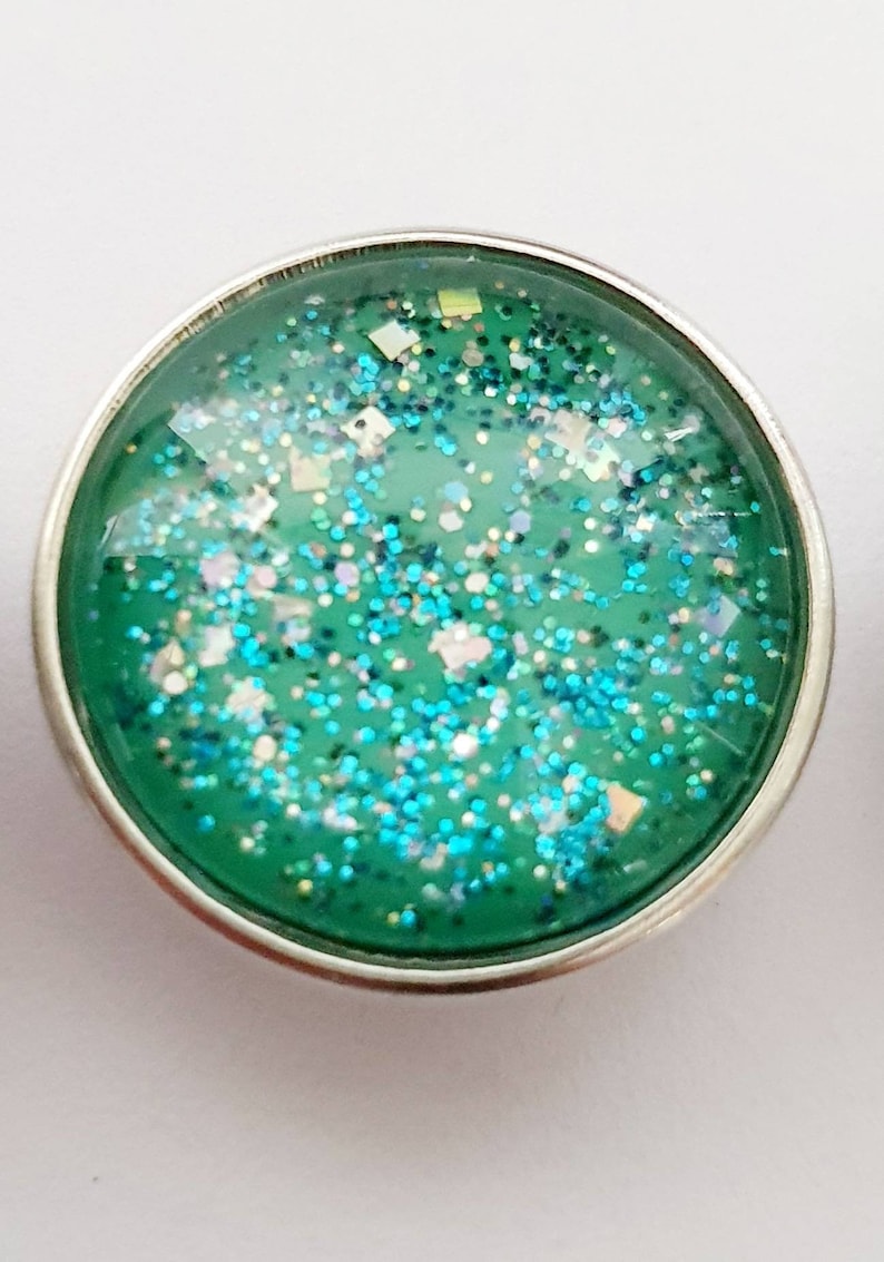 SNAP 18MM snap button of your choice in blue-green glitter tones image 4