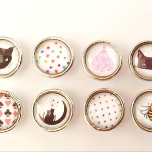 Bouton pression SNAP 12mm au choix: chat, à pois, carte à jouer..
