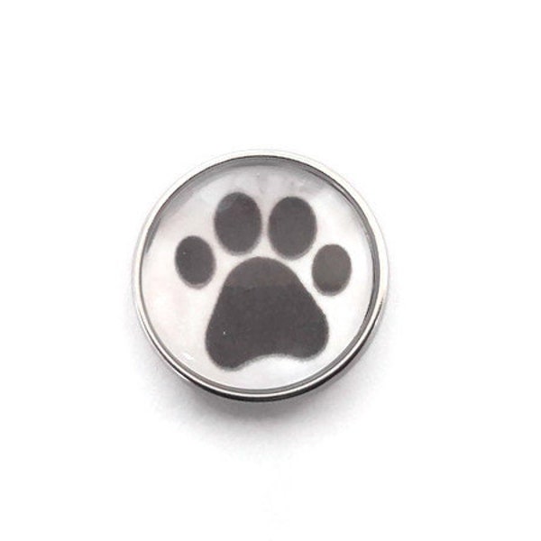 bouton pression à cabochon de verre  18mm empreinte de patte de chat