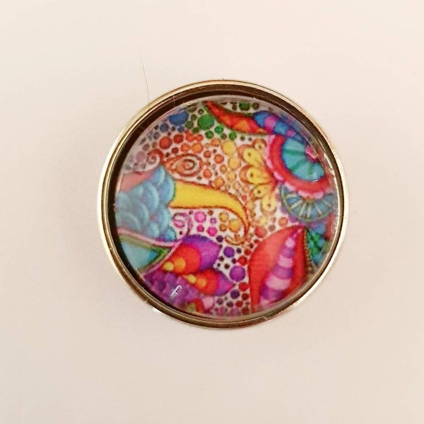 bouton pression 18mm abstrait multicolore floral