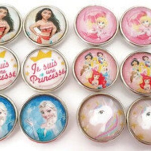 Paar 18-mm-Druckknöpfe Ihrer Wahl, Prinzessin oder Einhorn