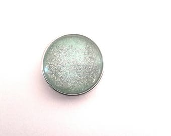 Snap button 18mm green with silver and shiny glitter