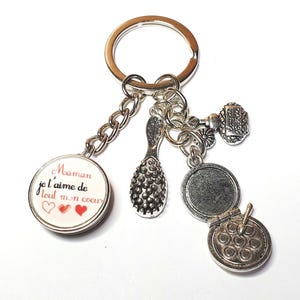 Snap button key ring with 1 interchangeable 18mm snap button Mom I love you with all my heart.