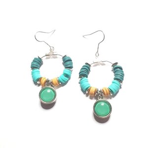 Heishi pearl hoop earrings with 2 snap buttons