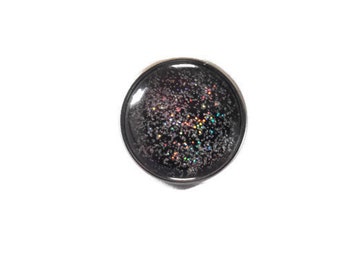 black glass cabochon snap button with silver glitter