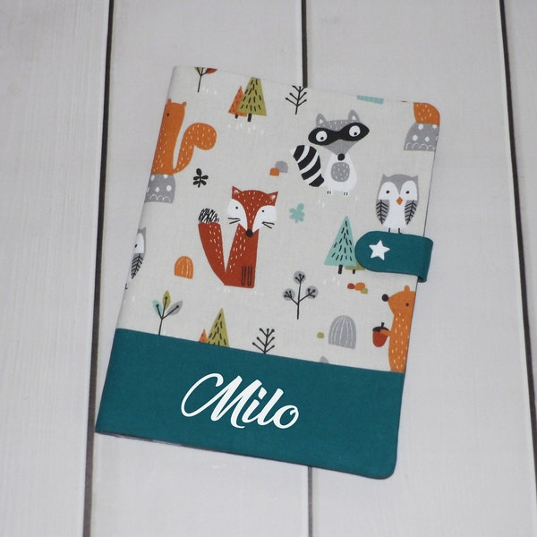 Protège carnet de santé , couverture , housse , bébé fille garçon , animaux des bois forêt renard hibou écureuil personnalisé prénom