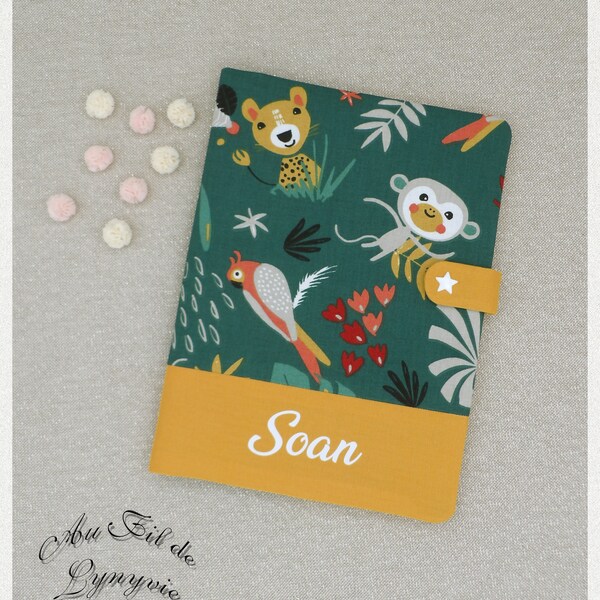 Protège carnet de santé , couverture , housse , bébé garçon fille personnalisable prénom tropical , jungle ,animaux , feuille , savane