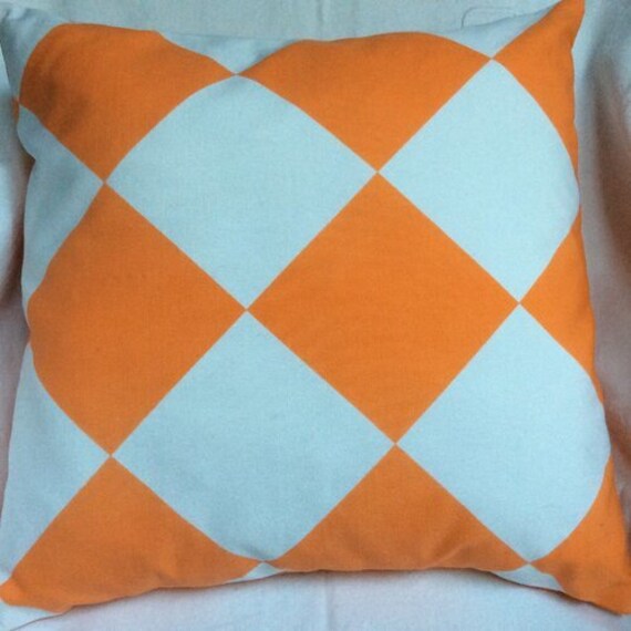 Lot de 2 Housses Coussin 40x40 cm en Coton Orange et Blanc.