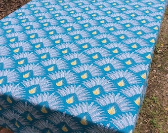 Nappe rectangulaire coton  bleu avec palmiers 1m50 x 3m